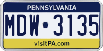 PA license plate MDW3135