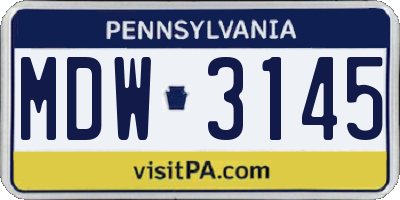 PA license plate MDW3145
