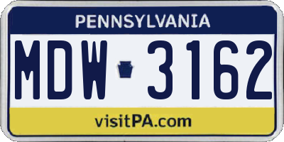PA license plate MDW3162
