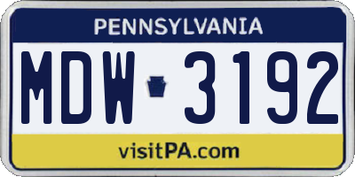 PA license plate MDW3192