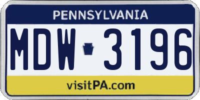 PA license plate MDW3196