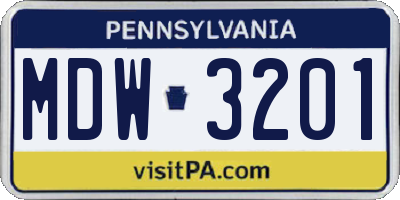 PA license plate MDW3201