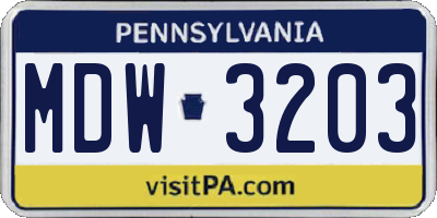 PA license plate MDW3203