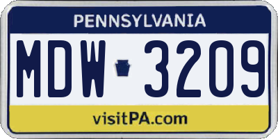 PA license plate MDW3209