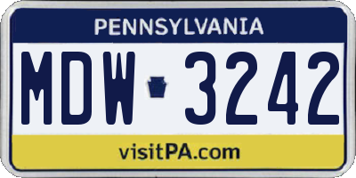 PA license plate MDW3242