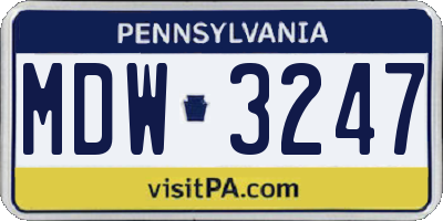 PA license plate MDW3247