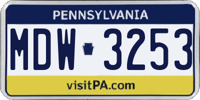 PA license plate MDW3253