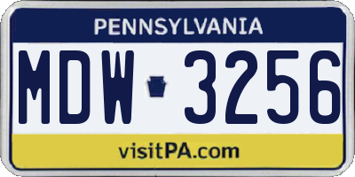 PA license plate MDW3256