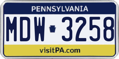 PA license plate MDW3258