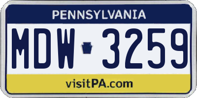 PA license plate MDW3259