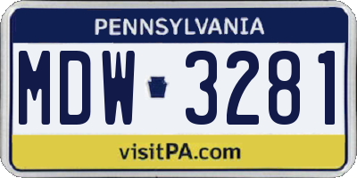 PA license plate MDW3281