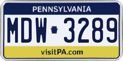 PA license plate MDW3289