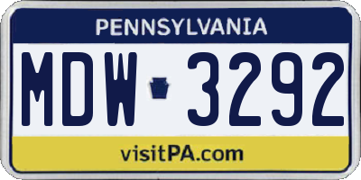 PA license plate MDW3292