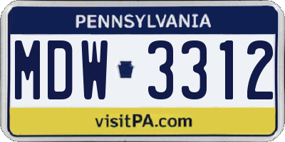 PA license plate MDW3312