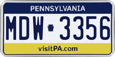 PA license plate MDW3356