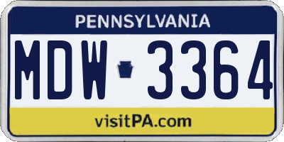 PA license plate MDW3364