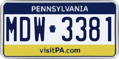 PA license plate MDW3381