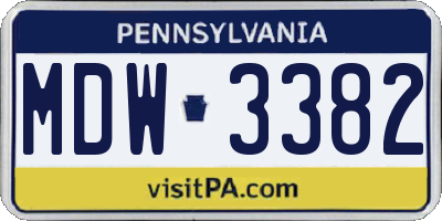 PA license plate MDW3382
