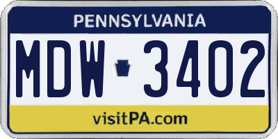 PA license plate MDW3402