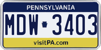 PA license plate MDW3403
