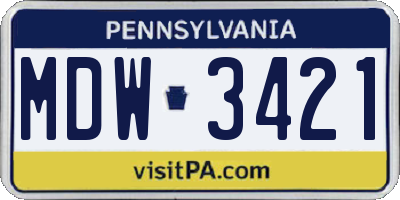 PA license plate MDW3421