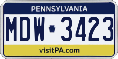 PA license plate MDW3423