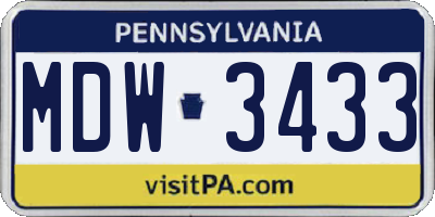 PA license plate MDW3433