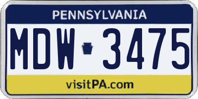 PA license plate MDW3475