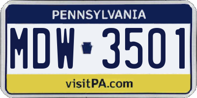 PA license plate MDW3501