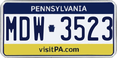 PA license plate MDW3523