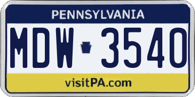 PA license plate MDW3540