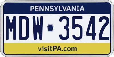 PA license plate MDW3542