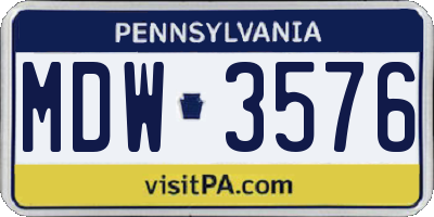 PA license plate MDW3576