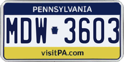 PA license plate MDW3603