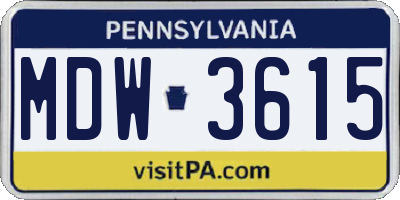 PA license plate MDW3615