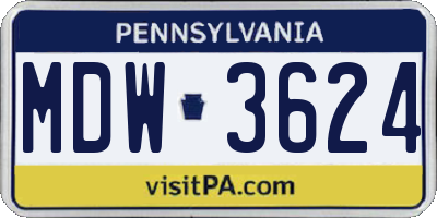PA license plate MDW3624