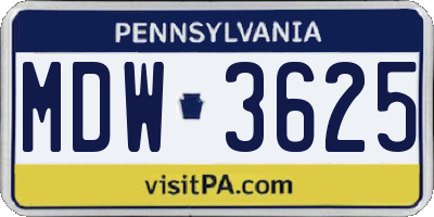 PA license plate MDW3625