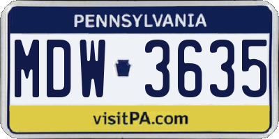 PA license plate MDW3635