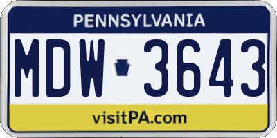 PA license plate MDW3643