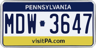 PA license plate MDW3647