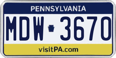 PA license plate MDW3670