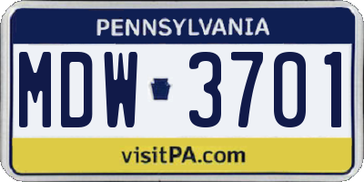 PA license plate MDW3701