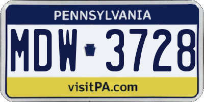 PA license plate MDW3728