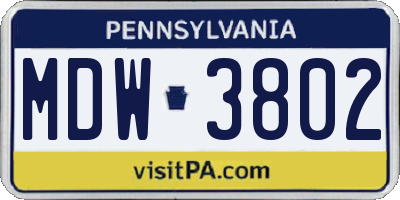 PA license plate MDW3802