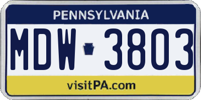 PA license plate MDW3803