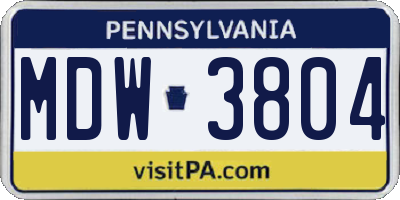 PA license plate MDW3804