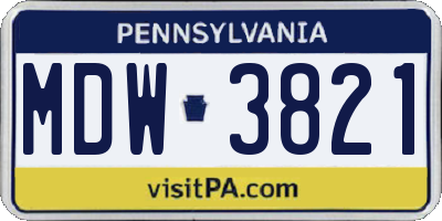 PA license plate MDW3821