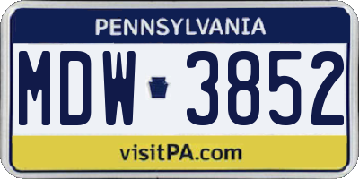 PA license plate MDW3852