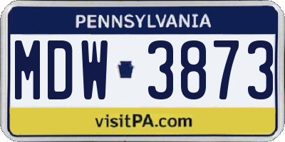 PA license plate MDW3873