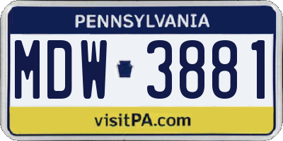 PA license plate MDW3881